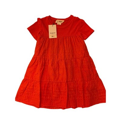 NWT Desigual Girls Vest Fresia Tiered Eyelet Lace Dress Coral Size 5/6 MSRP $115