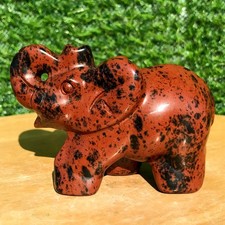 230G Natural Red Obsidian Crystal Hand Carved elephant Healing Reiki