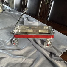 Mariposa Kids Wagon Wheel Handle Silver Red New Box Table Platter Serving Heavy