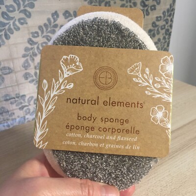 Natural Elements Body Sponge, Flaxseed and Charcoal, Deep Exfoliating White 
