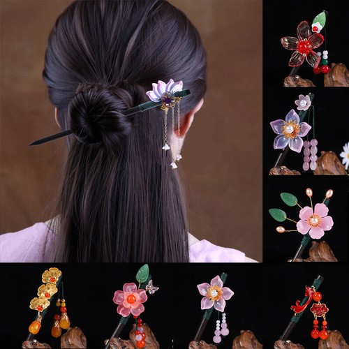 Retro Floral Flower Bead Hair Stick Hairpin Ancient Chinese Japanese Chignon☆ - Picture 4 of 39