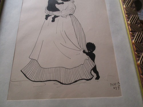 ANTIQUE 19TH CENTURY DRAWING PAINTING BLACK AMERICANA PORTRAIT SIGNED MYSTERY - Picture 5 of 9