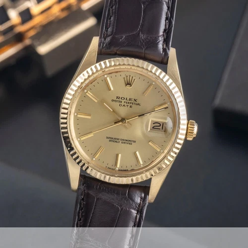 Rolex Date 34 14K Gold Automatik Herrenuhr Oyster Perpetual Ref. 15037 Vintage
