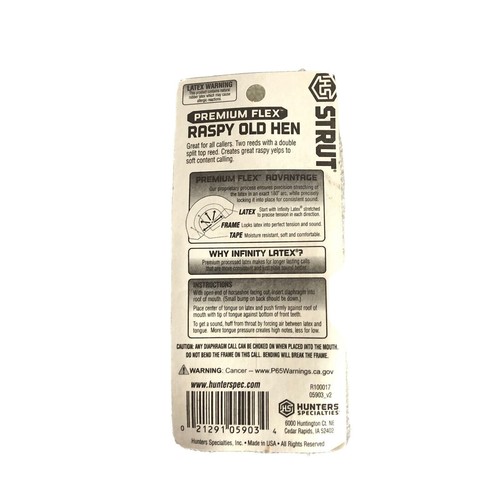 Hunters Specialties HS Strut Diaphragm Turkey Premium Flex Raspy Old Hen NEW - Picture 3 of 4