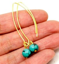 Blue Turquoise Earrings Round Bead Dangle Earrings Kingman Healing Gemstone