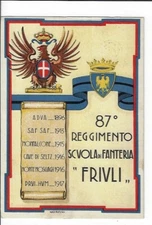 WWII Italian Art Military Postcard 87o Reggimento Scuola di Fanteria "Frivli"