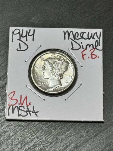 1944 D Mercury Silver Dime FB Full Bands BU Uncirculated MS++ Coin (Raw12970)