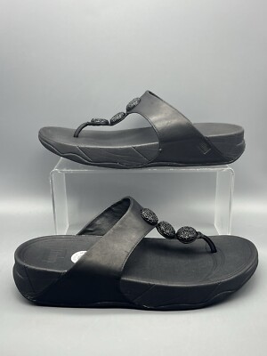 FitFlop Petra Sugar Women's Size 41 All Black Thong Slide
