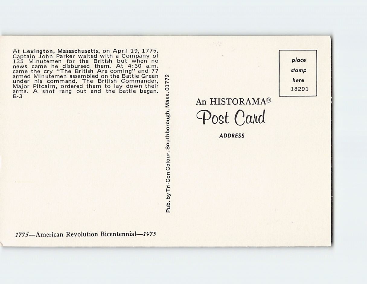 Postcard Stone Marker At Lexington Massachusetts USA