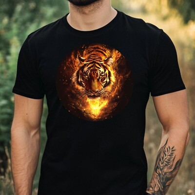Herren T-Shirt Tiger in Flammen Motiv Baumwolle Größe XS bis 5XL