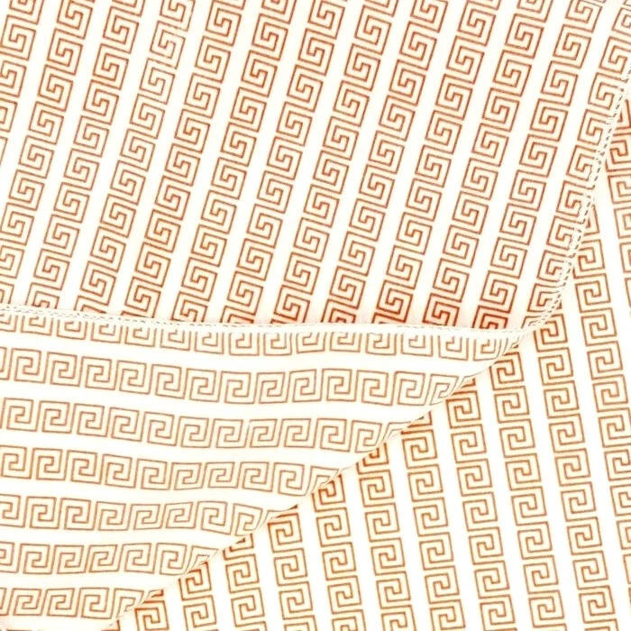 Foulard écharpe étole soie mousseline imprimé grec motif grec crème orange 45,5