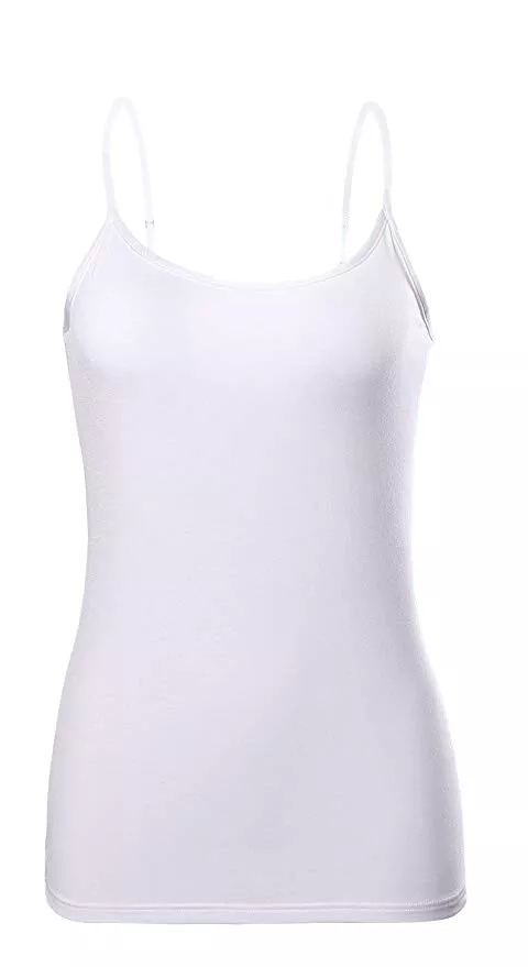 Womens Basic Spaghetti Strap Cami Camisole Tank Top Layer Plain Colors  White S