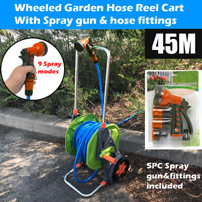 45m Garden Water Pipe Hose Reel Cart Outdoor Organizer Holder w/ Aluminium Frame