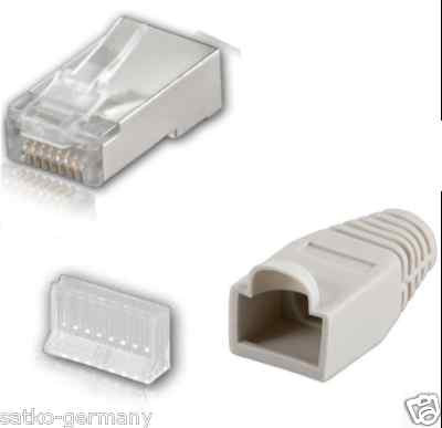 4 x Netzwerk-Stecker RJ45 mit Knickschutz für Cat5e/Cat6 |8 polig|vollgeschirmt