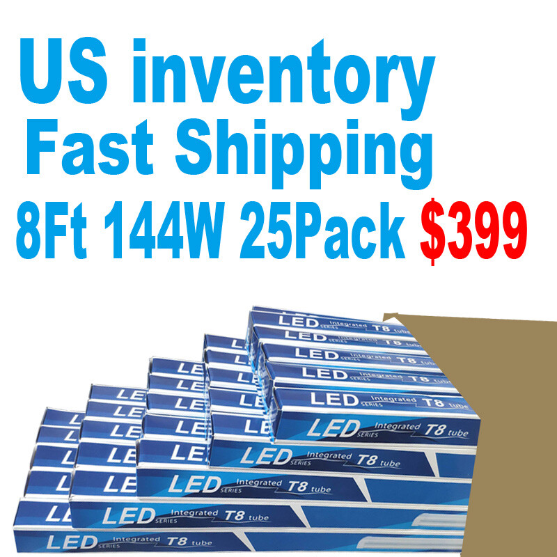 25 PC 8 Foot LED Shop Lights 144W Fixture 8FT T8 LED Tube Light 8' Garage Light