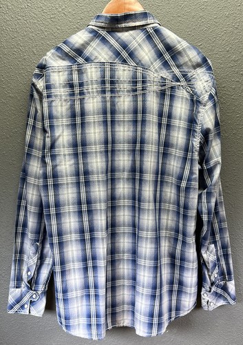 BKE Relaxed Fit Mens Long Sleeve Pearl Snap Plaid Shirt Tag Size XL white blue - 第 7/7 張圖片
