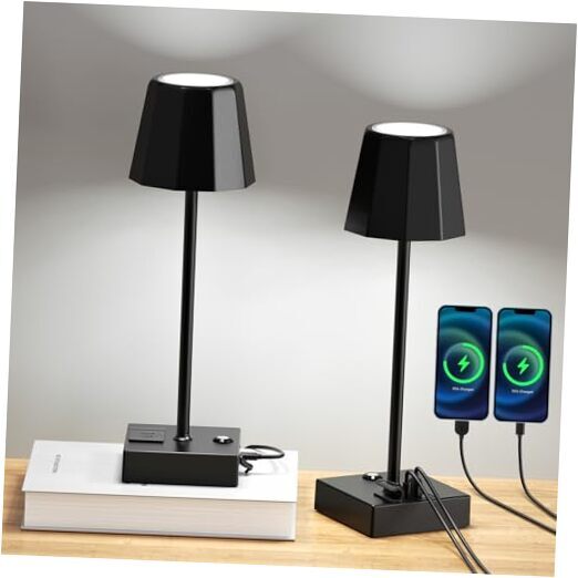 Table Lamp 2 Pack with USB Output Ports, Touch Control Beside Lamps 5000mAh-image
