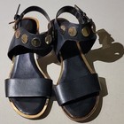 Michael Michael Kors Black Leather with Gold Accents Block Heel Sandals Size 8 — photo 1