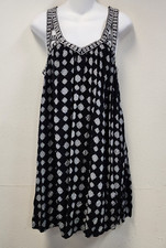 Maurices Swing Babydoll Dress M Blk Wht Boho Vneck Open Back Flowy Beach Coast