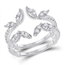 14kt White Gold Womens Round Diamond Wedding Wrap Ring Guard Enhancer 3/4 Cttw
