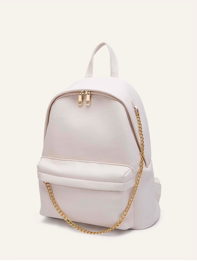 Classic Ivory Embossed Chain Decor Backpack Faux Leather