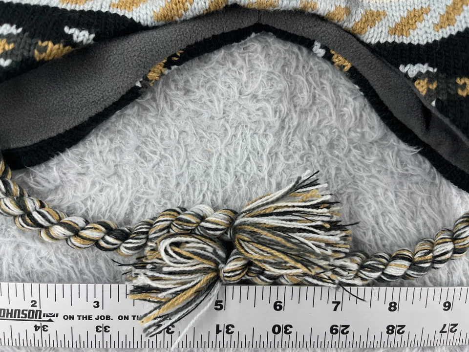 Gorro Toque Adulto Talla Única Negro Rayas Orejeras Forrado Acrílico Poli Borla Pom Foto 2 de 4