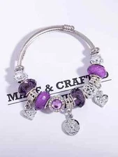 Heart Charm Purple Beaded Bracelet Fashion Jewelry Accessories for Women Jewelry