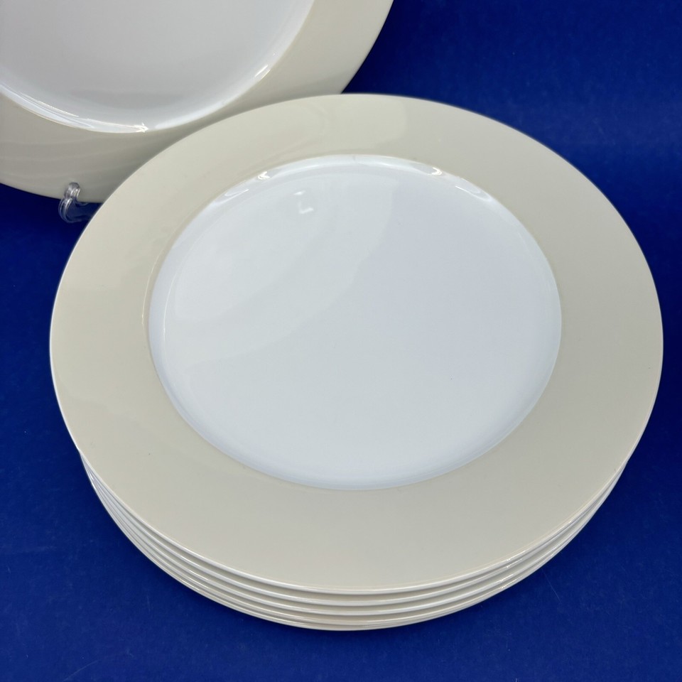 IKEA Susan Pyrke 365 Set Of 6 White Tan Rim Stoneware 10.5" Dinner