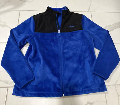 FILA Sport Fleece Zip Up Jacket Vibrant blue/black Size Large GC