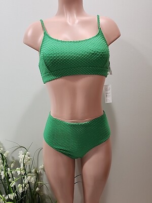 Nwt Cupshe Womens Two Piece Bikini Swimsuit Size S Textured Dots Green Color