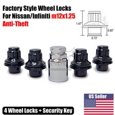 4 Black 12x1.25 Factory Style Wheel Locks For Nissan Infiniti Magflat Key