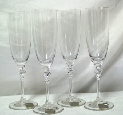4-New w.Label Vtg Savoir Vivre T7500 L'Amour Crystal Fluted Grape/Bead Stems