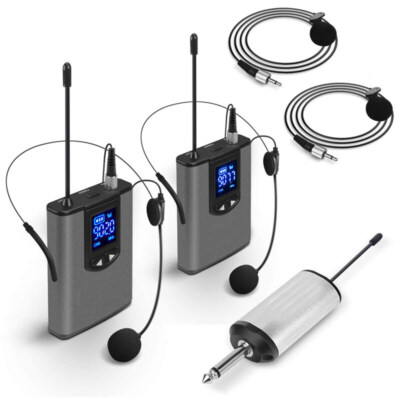 Bodypack Wireless UHF Transmitter Receiver System 900-930mhz Dual Headset Mics