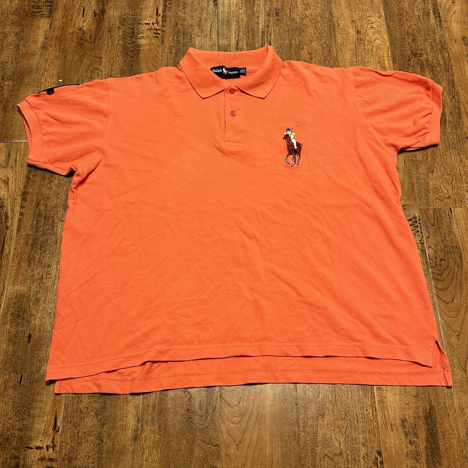 Polo Ralph Lauren vintage camicia uomo rugby carne grande pony logo arancione taglia XL