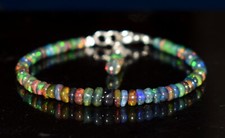 Opal Bracelet Ethiopian Black Opal Gemstone Fire Beads 7.5"Bracelet F1717