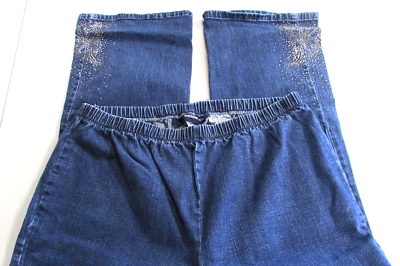 Womens 20W Stretch Waist Bling Gem Rhinestone Blue Jean Pants By