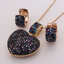 Cubic Zirconia Heart Pendant Necklace Fashion Crystal Earrings Women Jewelry Set