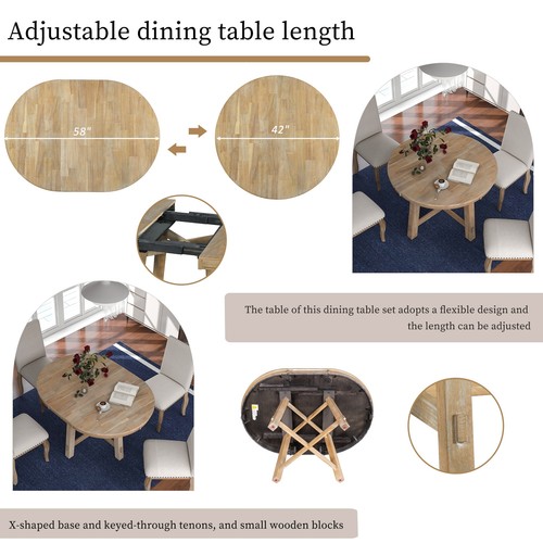 TREXM Farmhouse Extendable Round Dining Table with 16" Leaf (Natural Wood) - Picture 7 of 12