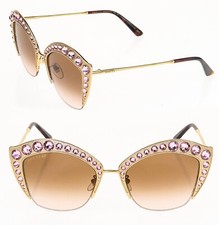 GUCCI HOLLYWOOD FOREVER 0114 Gold Pink Crystal Stud Metal Sunglasses GG0114S 002