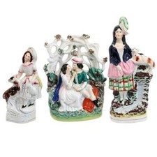 3 Antique English Victorian Staffordshire Pottery Flatback Figures 19th century