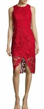  Betsy & Adam ~ Red Crochet Lace Tulip Illusion Hem Party Dress 4 NEW $246