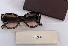 Fendi FF 0435/S H7PM2 Black Monogram Pattern on Havana Cat Eye Sunglasses