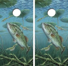 Largemouth Bass w/Frogs Cornhole Board Wrap LAMINATED Decal Vinyl Sticker 4372