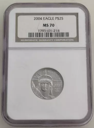 2004 $25 PLATINUM EAGLE STATUE OF LIBERTY NGC MS70  -  1/4 Ounce