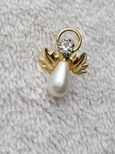 Faux Pearl & Clear Gem Gold Tone Angel Lapel Pin Religious Pin