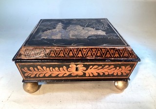 Antique Pen Work Regency Chinoiserie Box. Pagoda. No Reserve.