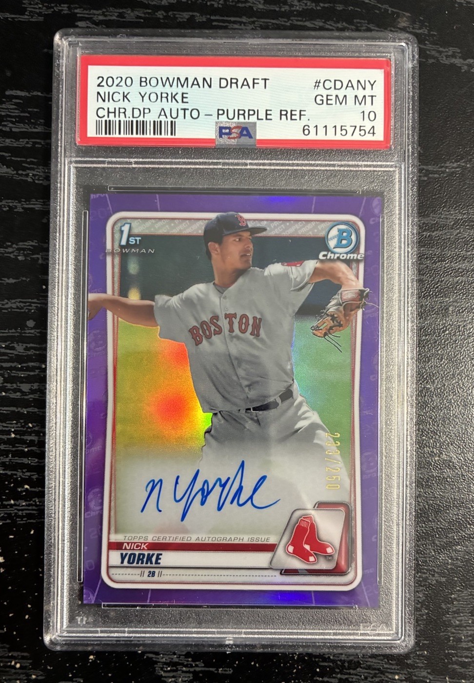 2020 Bowman Draft Nick Yorke Chrome Auto 1st Purple Refractor #/250 PSA 10