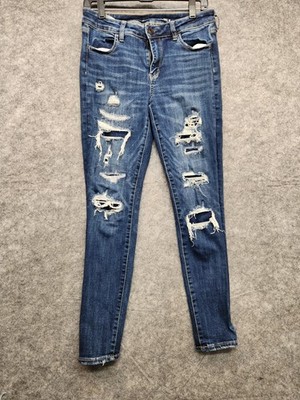 American Eagle Womens Mid-Rise Stretch Distressed Skinny Jeans Medium Wash US 10