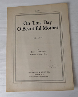 Vintage On This Day O beautiful Mother solo or duet vintage sheet music 1944 Lam