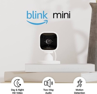 Blink Mini - Compact indoor plug-in smart security camera, 1080p HD video, night